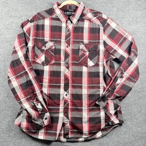 Plaid Button Up Shirt XXL LS Roll Tab Quilted Y2K Skater Grunge Western Rugged
